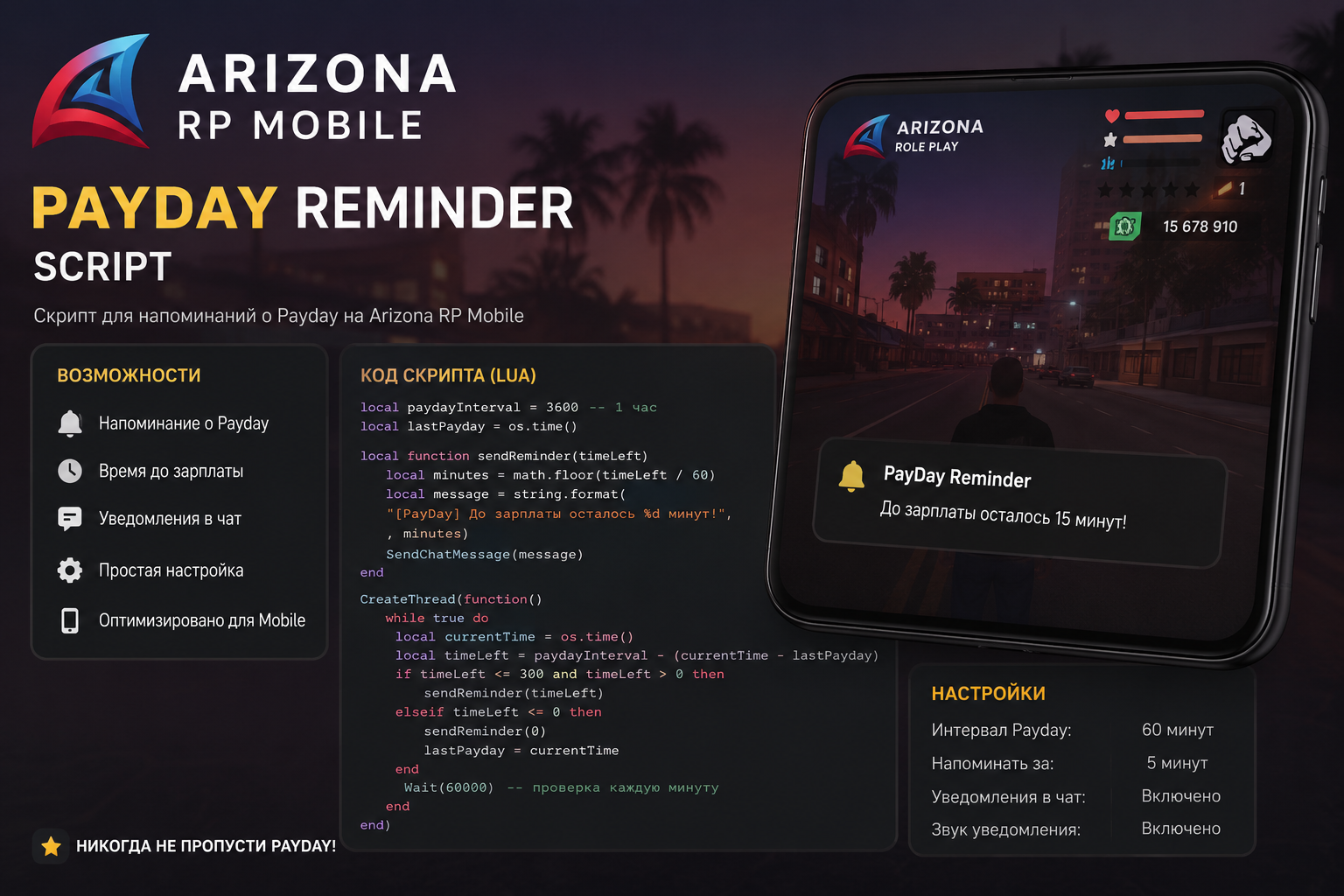 PayDay Notifier | Напоминание о PayDay - Arizona Mods
